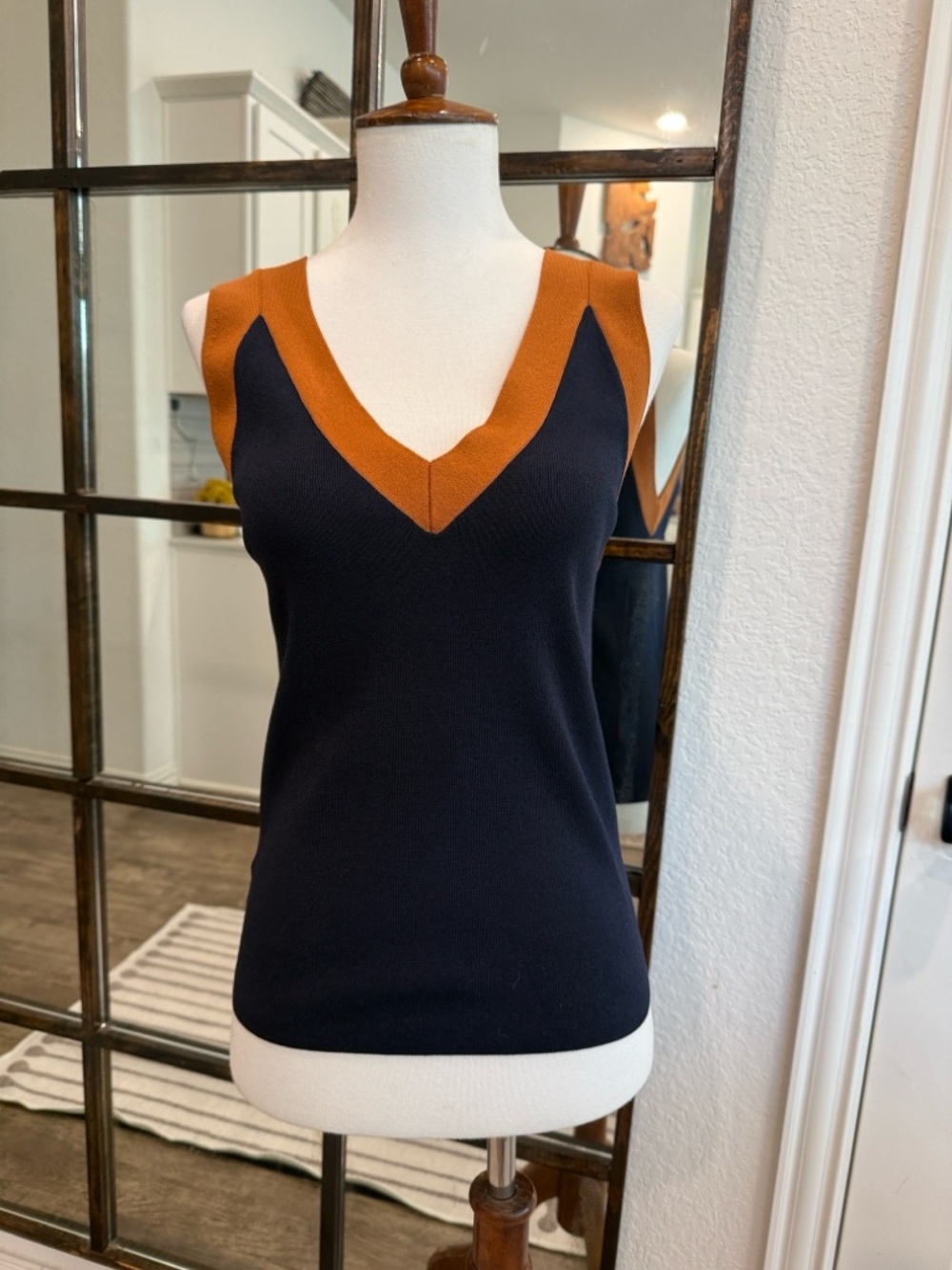 Ann Taylor Navy Tank Top with Rust Trim